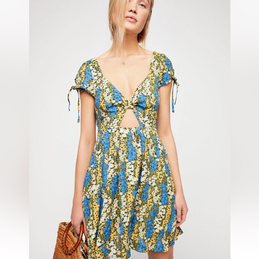 Sz XS Free People Miss Right Minidress Floral Print Multicolor Cutout Boho